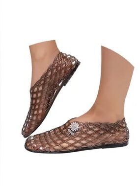Jelly Mesh Gray Ballet Flats/Sandals with Brooch Women size 10